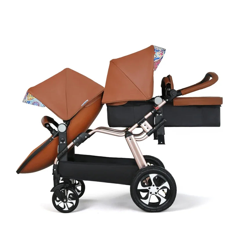 2025 New Twin baby strollers,Eggshel Double baby strollers,Luxury leather baby carriage,portable Folding Double Newborn Pram