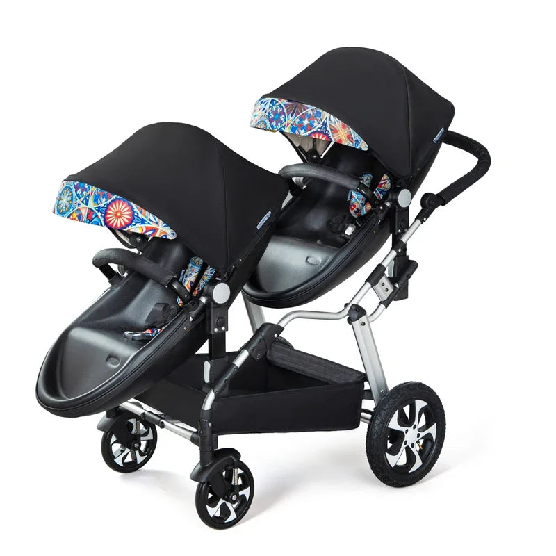 2025 New Twin baby strollers,Eggshel Double baby strollers,Luxury leather baby carriage,portable Folding Double Newborn Pram