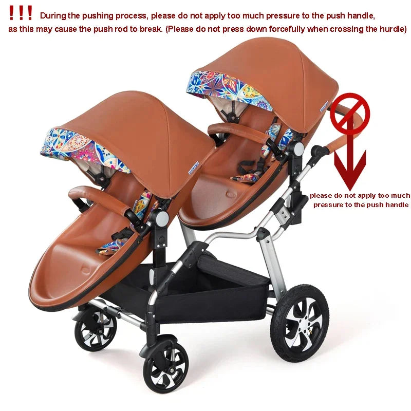 2025 New Twin baby strollers,Eggshel Double baby strollers,Luxury leather baby carriage,portable Folding Double Newborn Pram