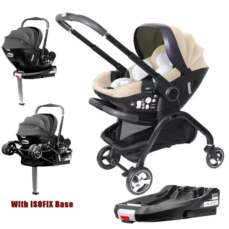 4-in-1 Baby Stroller, Child Car Seat with ISOFIX Base, Luxury Portable and Lightweight Newborn Stroller