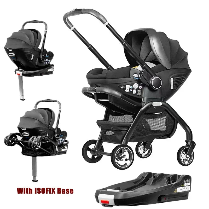 4-in-1 Baby Stroller, Child Car Seat with ISOFIX Base, Luxury Portable and Lightweight Newborn Stroller