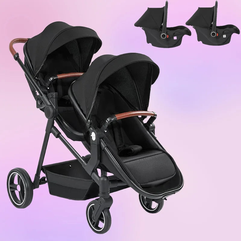 3in1 Twins baby stroller with car seat Lightweight small folded carry on baby carriage multifunctional baby strollers