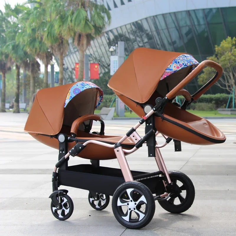 2025 New Twin baby strollers,Eggshel Double baby strollers,Luxury leather baby carriage,portable Folding Double Newborn Pram