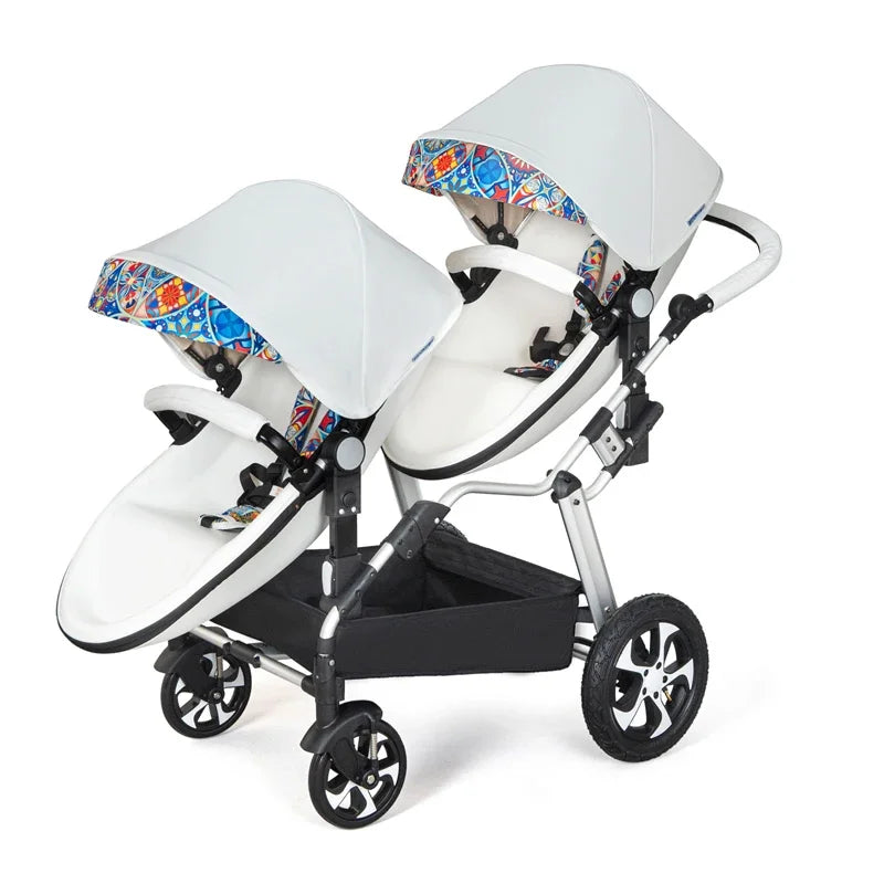 2025 New Twin baby strollers,Eggshel Double baby strollers,Luxury leather baby carriage,portable Folding Double Newborn Pram